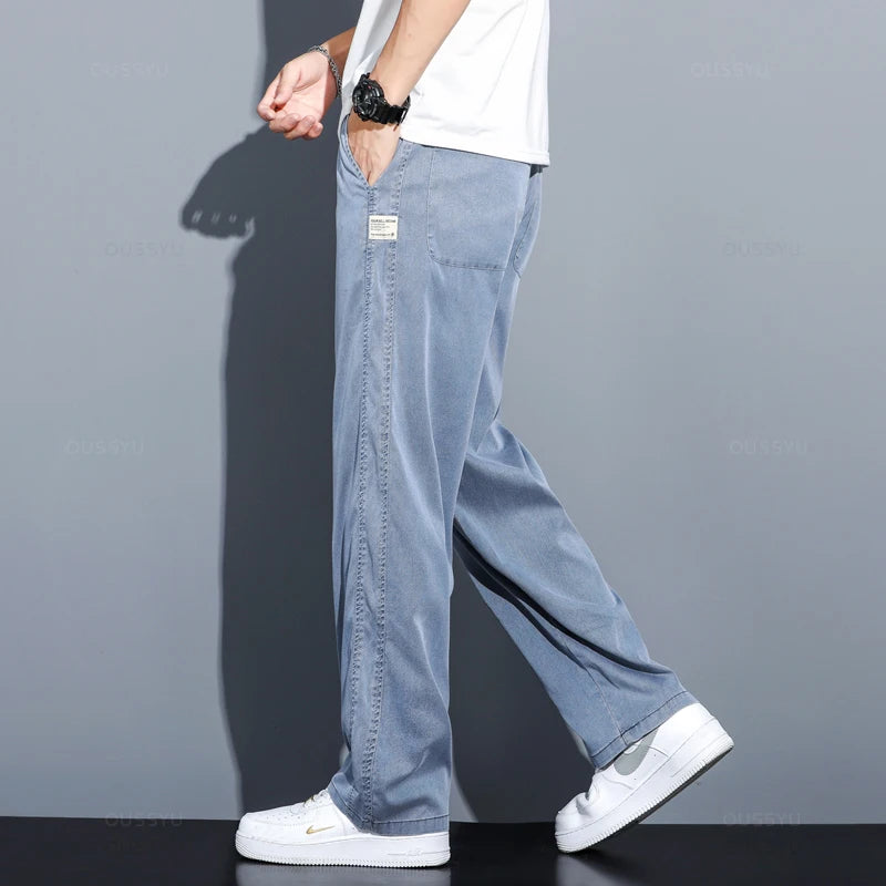 Men’s Thin Soft Lyocell Wide Leg Pants – Loose Straight Casual Trousers