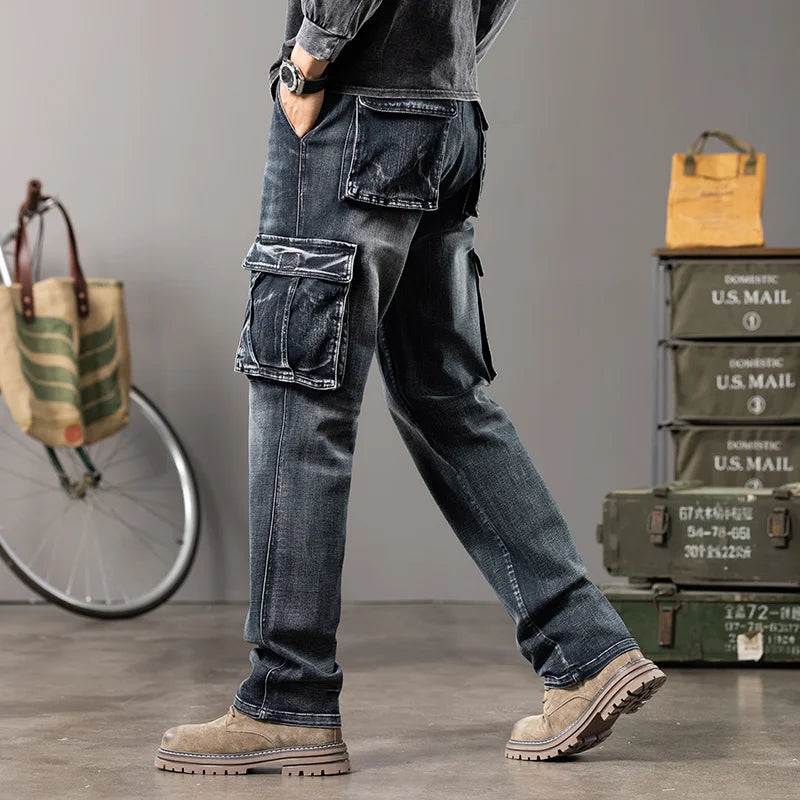 Herren Outdoor Weite Hosenbeine Arbeitsjeans | Multi-Pocket Straight Fit Denim