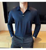 Men’s High Elastic V-neck POLO Shirt – Non-marking Seamless Long Sleeve T-shirt