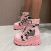 Women’s Gothic Belt Buckle Platform High Wedge Zip Punk Cosplay Ankle Boots
