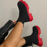 Damen-Strick-Plateau-Stiefeletten – Winterwarme kurze Sockenstiefel