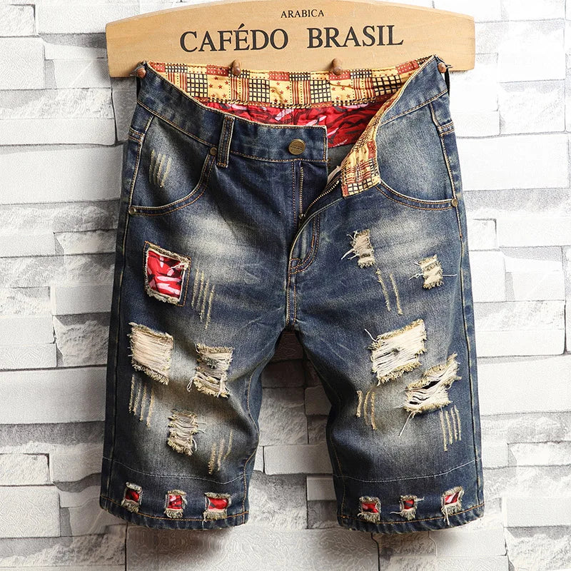 Men’s Ripped Hole Denim Shorts – Summer Thin Cotton Short Jeans