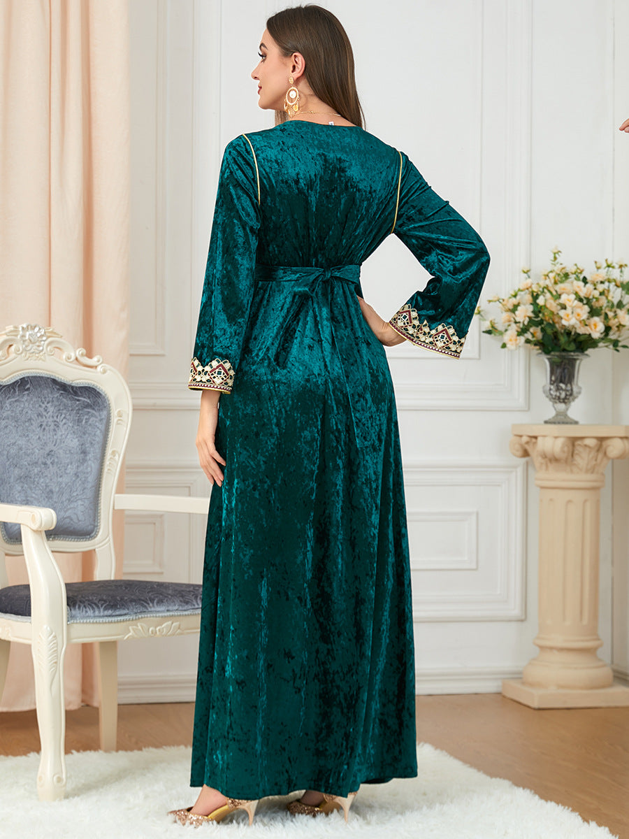 Luxuriöser Samt-Dubai-Abaya für Damen | Eleganter Kimono-Bademantel und muslimisches Hijab-Kleid