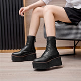 Damen-Stiefeletten aus echtem Leder – Kurzschaftstiefel mit Plateauabsatz