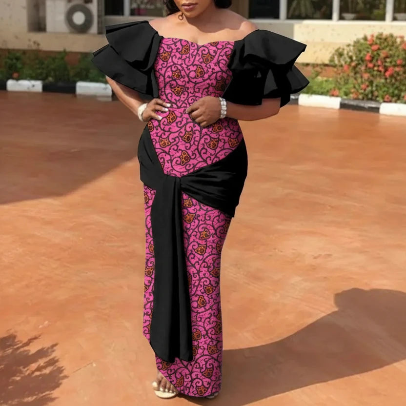 African Strapless Off-Shoulder High Waist Ankara Dress for Women