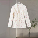 Elegant Flower Printed Coat Women's Lapel Single Button Long Sleeve Lace Up Blazer