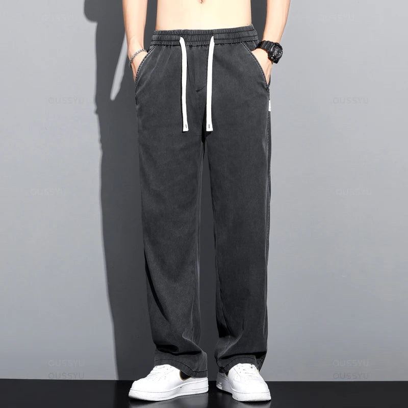 Men’s Thin Soft Lyocell Wide Leg Pants – Loose Straight Casual Trousers