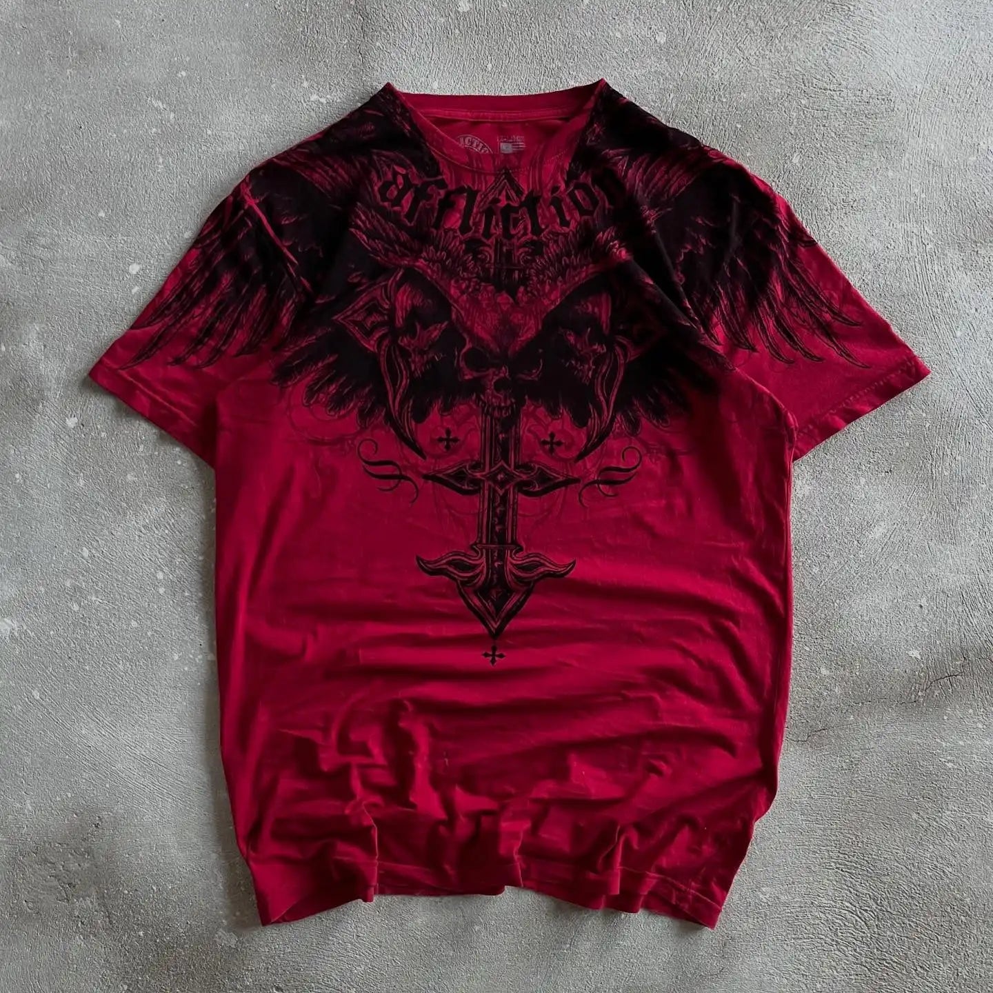 Herren Y2K Gothic Affliction T-Shirt – Baumwoll-T-Shirt mit dunklem Flügelprint