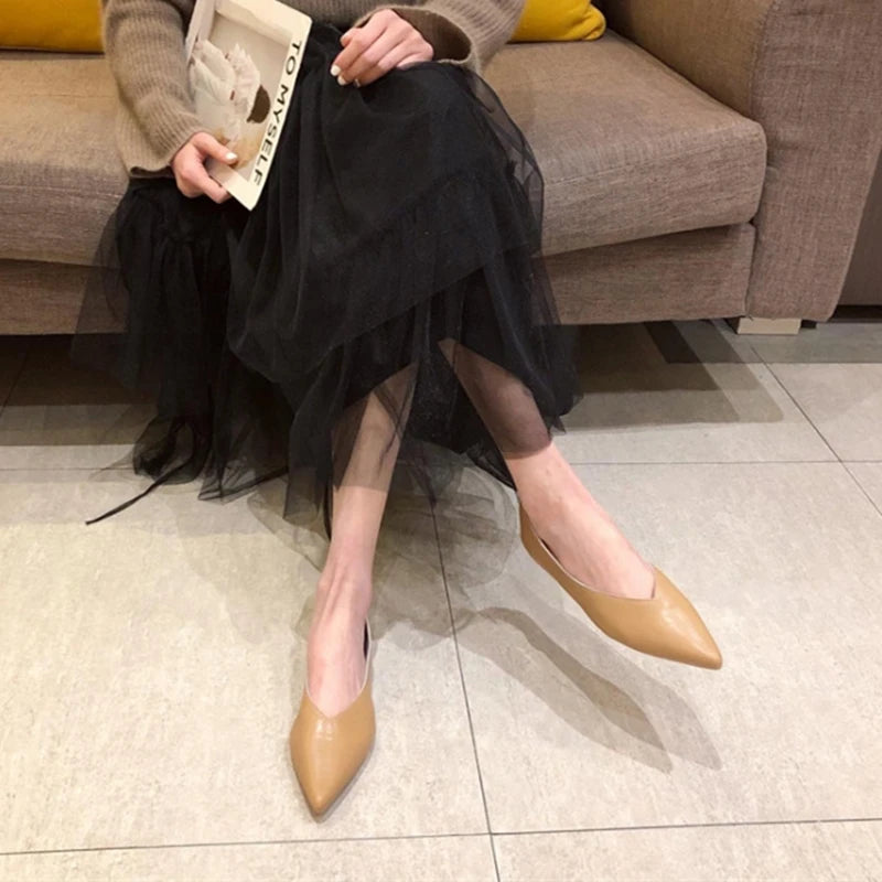 Damen-Ballerinas aus echtem Leder mit spitzer Zehenpartie – Bequeme Slipper mit flachem Ausschnitt