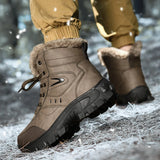 Herren Winterstiefel: Braun & Schwarz Wasserdichte Schneestiefel, Warmes Plüschfutter Rutschfeste Outdoor-Wanderschuhe