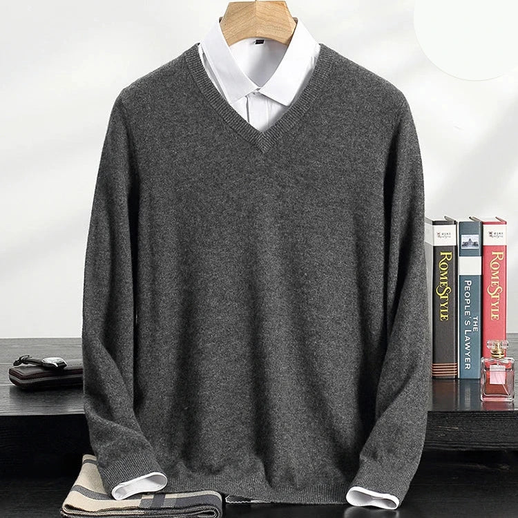 Herren Pullover aus 100 % reinem Kaschmir – Herbst Winter verdickter V-Ausschnitt Pullover