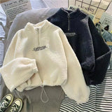 Women's Trendy Lamb Wool Long Sleeve Hoodie | Plush Embroidered Versatile Top
