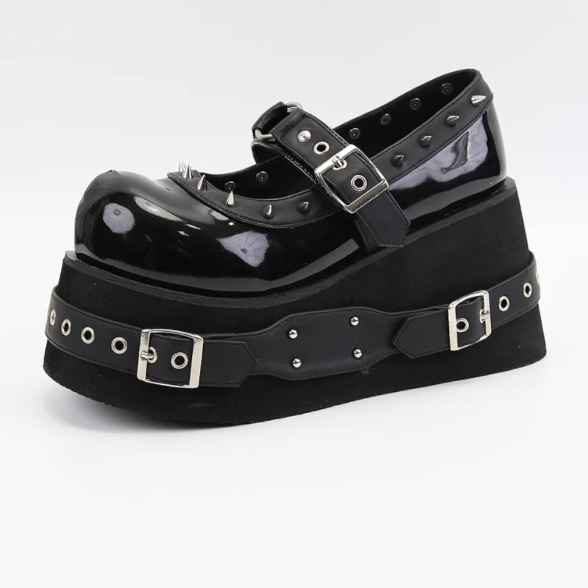 Women’s Kawaii Lolita Platform Mary Janes Cute Rivet Buckle School Shoes