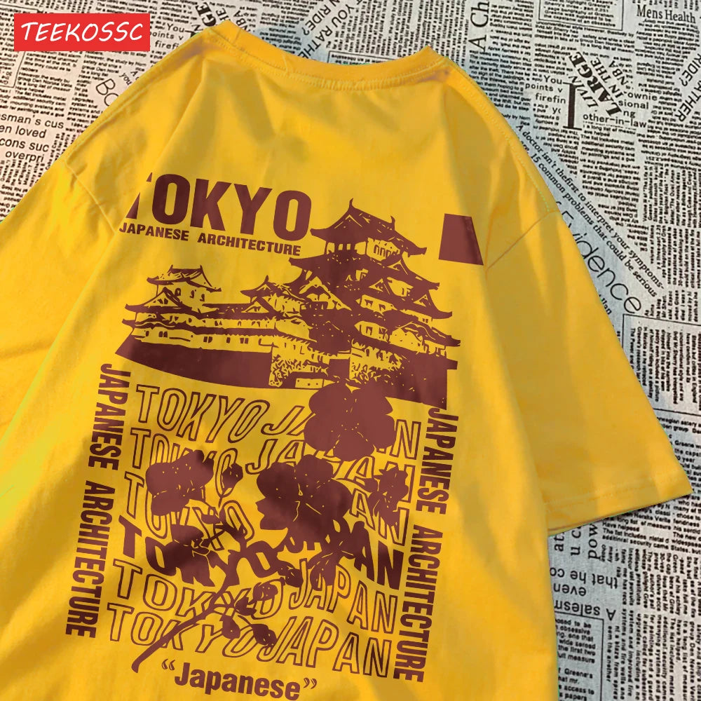 Women's Oversized Japanese Streetwear Cotton Top with Floral Print