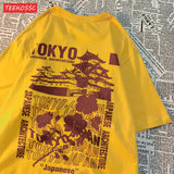 Women's Oversized Japanese Streetwear Cotton Top with Floral Print