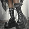 Women's Goth Platform Black Lace-Up Combat Boots – Punk Wedge High Heels with Rivet Buckle
