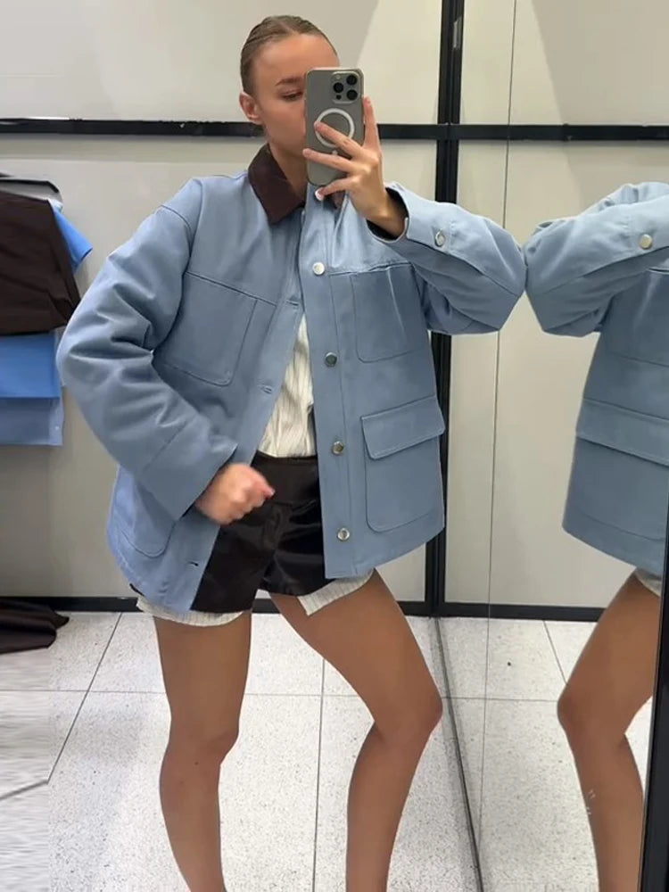 Freizeit-Jacke für Damen | Urbaner Kurzmantel mit Revers im Loose Fit