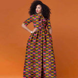 Afrikanisches Ankara Maxikleid für Damen | Halbarm High Waist Kleid mit traditionellem Print