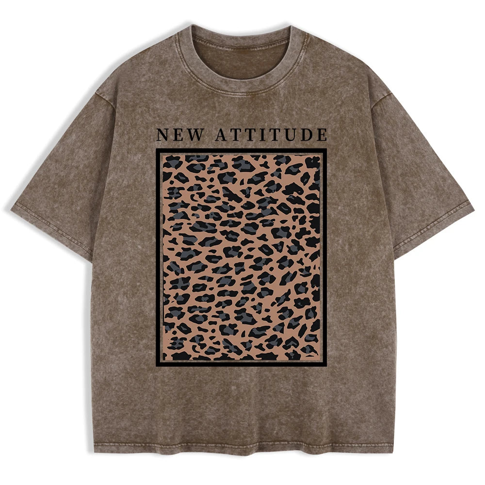 Damen Oversized Washed Cotton Top mit auffälligem Leopardenprint