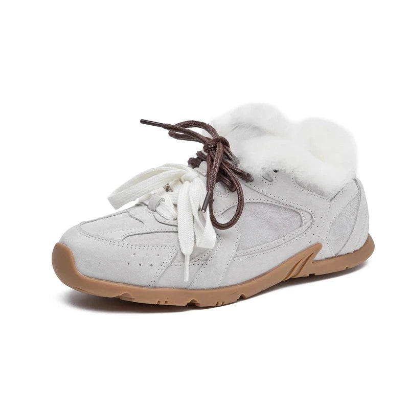 Women’s Genuine Leather German Training Shoes – Winter Velvet Fur Lined Sneakers