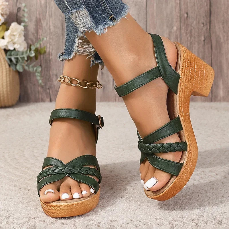Damen Plateau-Sandalen mit Knöchelriemen – Dicke Absatz Sommer Gladiator-Schuhe