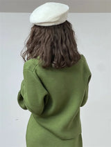 Gerippter Patchwork Lockerer Langarmpullover, Einfarbige Strickjacke