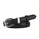 Women's Classy Skinny Belt – Bonded Leather Casual Waistband with Shiny Metal Buckle
