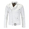 Men’s Slim Fit White Leather Jacket – Oblique Zipper Motorcycle Moto Biker Coat