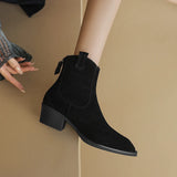 Women’s Pointed Toe Western Cowboy Boots – Genuine Leather Ankle Boots