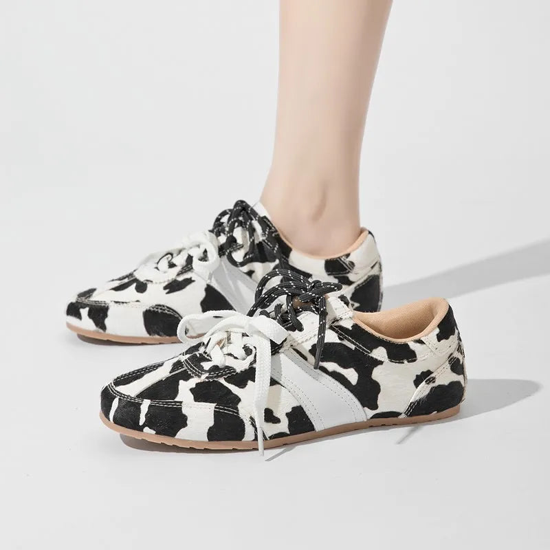 Damen-Sneakers aus echtem Leder & Rosshaar – Luxuriöse Schnürschuhe flach