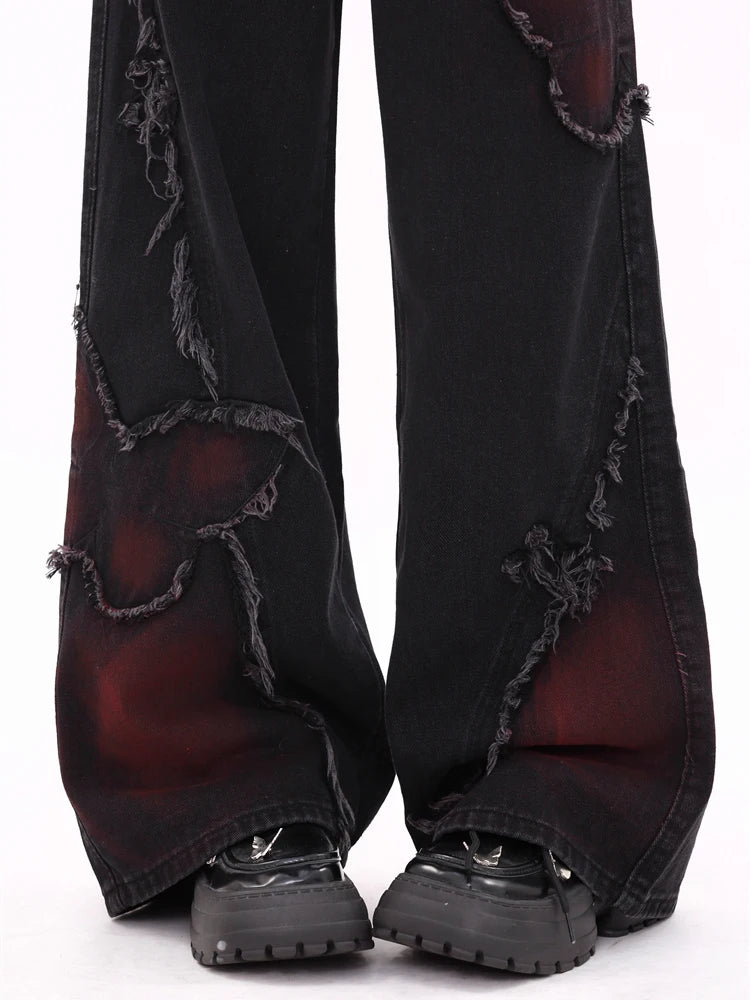 Damen Harajuku Y2K Baggy Jeans | Ästhetische Jeanshose mit Schmetterlings-Print