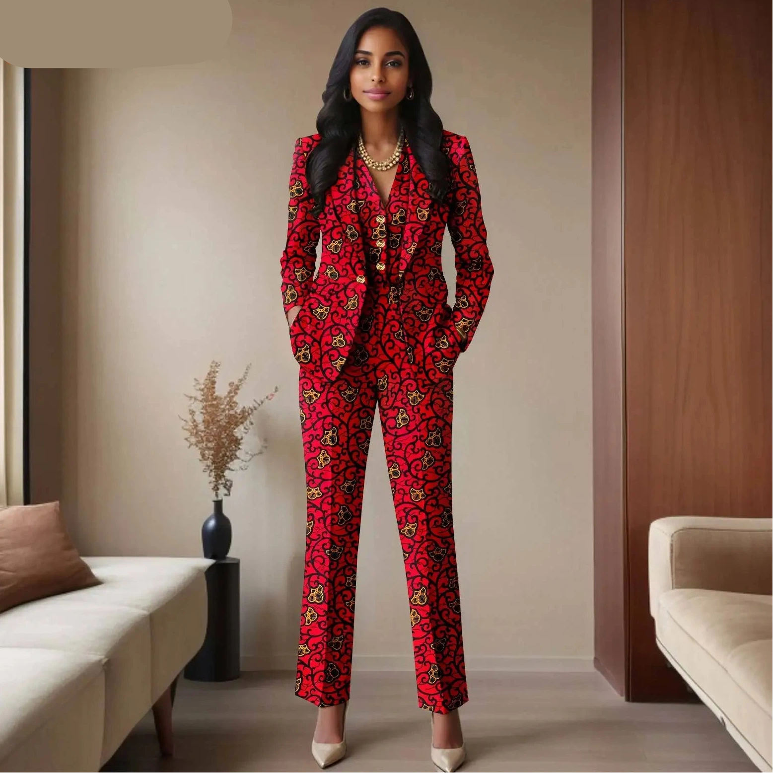 Das „Legacy“ Executive Set: Lebhafter 3-teiliger Anzug aus Ankara | Einreihiger Blazer, passende Weste & hoch geschnittene Hose