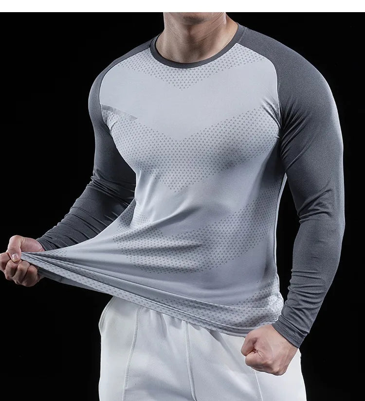 Men’s Gym Fitness Display Long Sleeve T-Shirt | Elastic Moisture Wicking Tights