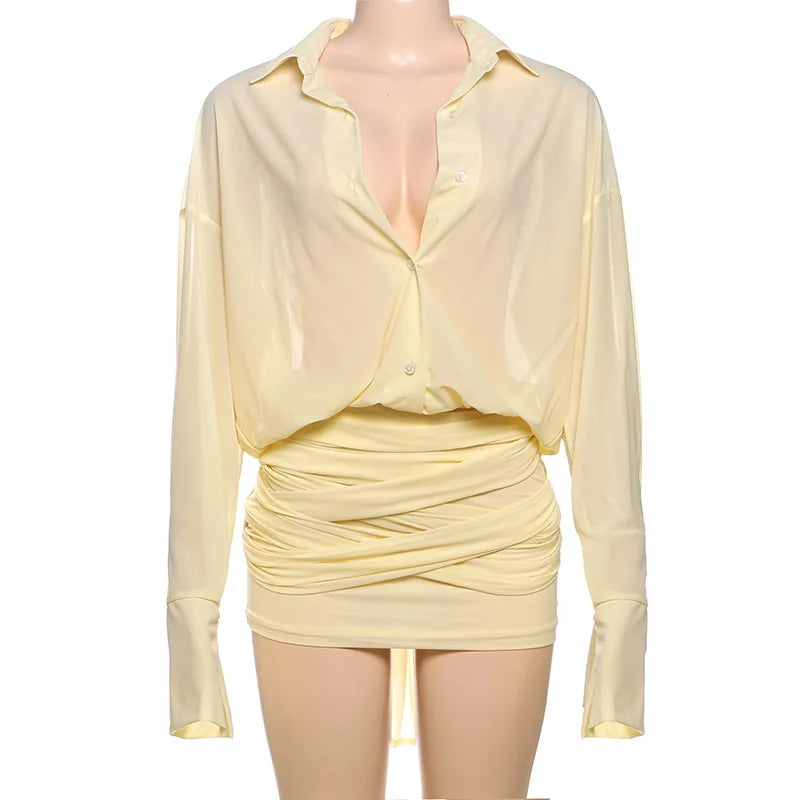 Mode Transparentes Hemd Minikleid – Sexy Glockenärmel Club Party Kleid