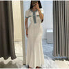 Elegant Knit Contrasting Maxi Dress O-Neck Short Sleeve Metal Button Office Lady Robe