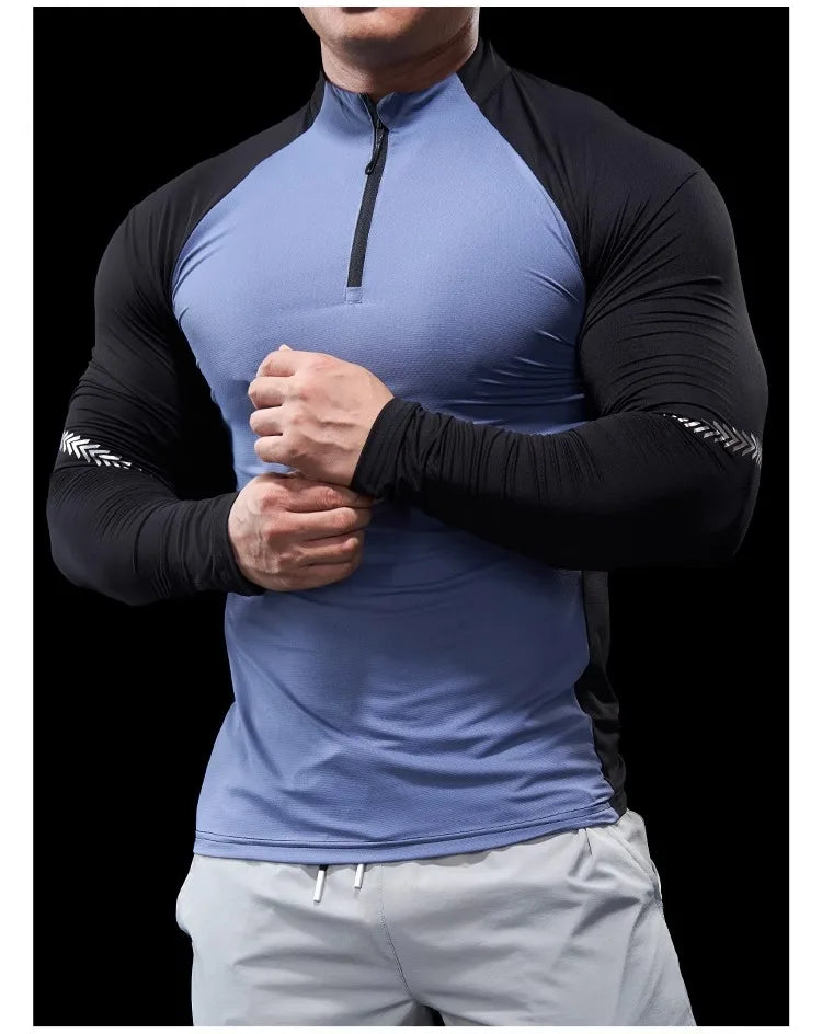 Men’s Half-Zip Performance Polo | Long-Sleeve Quick-Drying Fitness Tights Shirt