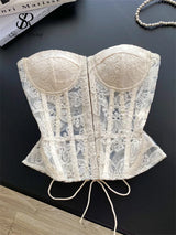 The "L'Amour" French Lace-Up Corset | Floral Embroidery Strapless Top