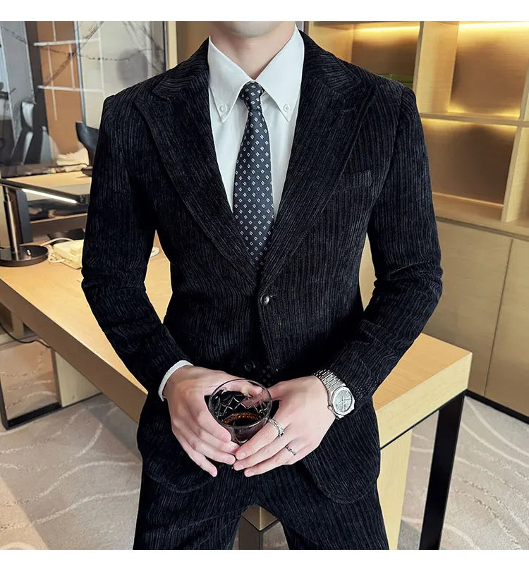 Herren Cordanzug im italienischen Stil (Sakko + Hose) – Hochwertiges zweiteiliges Slim-Fit-Set