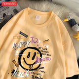 Cute Smiling Face Graffiti T-Shirt - Women's Fun Graphic Cotton Tee