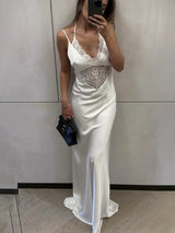 Women’s Luxury Lace Evening Dress – Sexy Sleeveless Backless Party Gown
