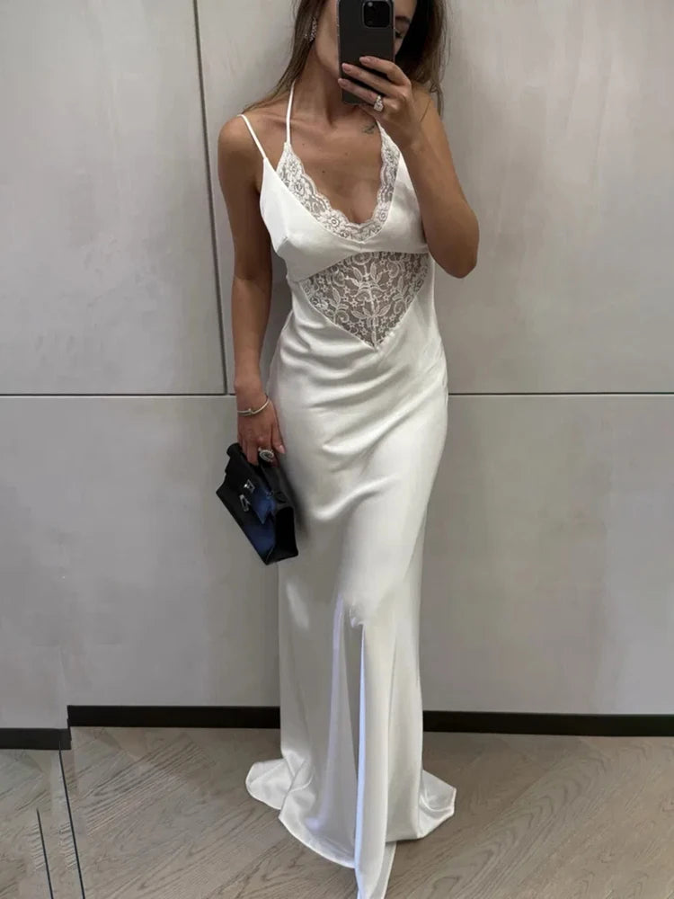 Women’s Luxury Lace Evening Dress – Sexy Sleeveless Backless Party Gown