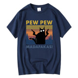 Baumwolle Kurzarm Pew Pew Madafakas Lustige Katze T-Shirt – Neuheit Grafik-T-Shirt für Herren