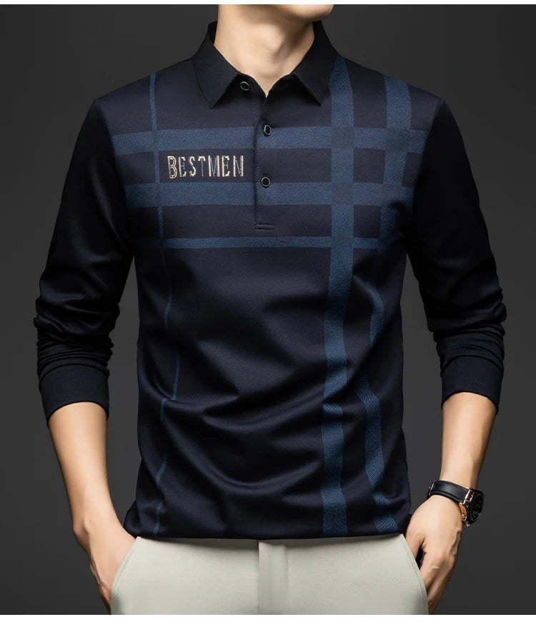 Herren Langarm Kariertes Poloshirt – Frühling Herbst Lässiges Golf Oberteil