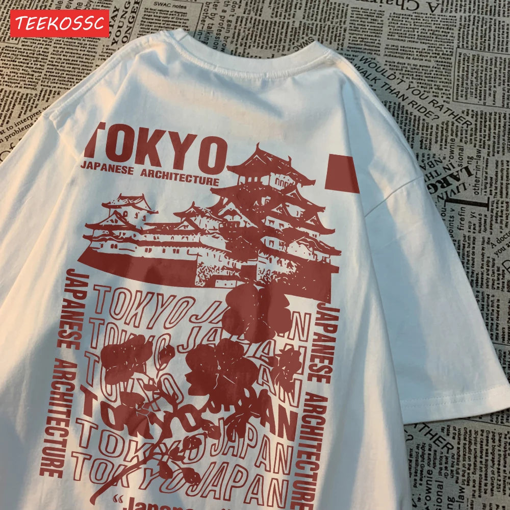 Women's Oversized Japanese Streetwear Cotton Top with Floral Print