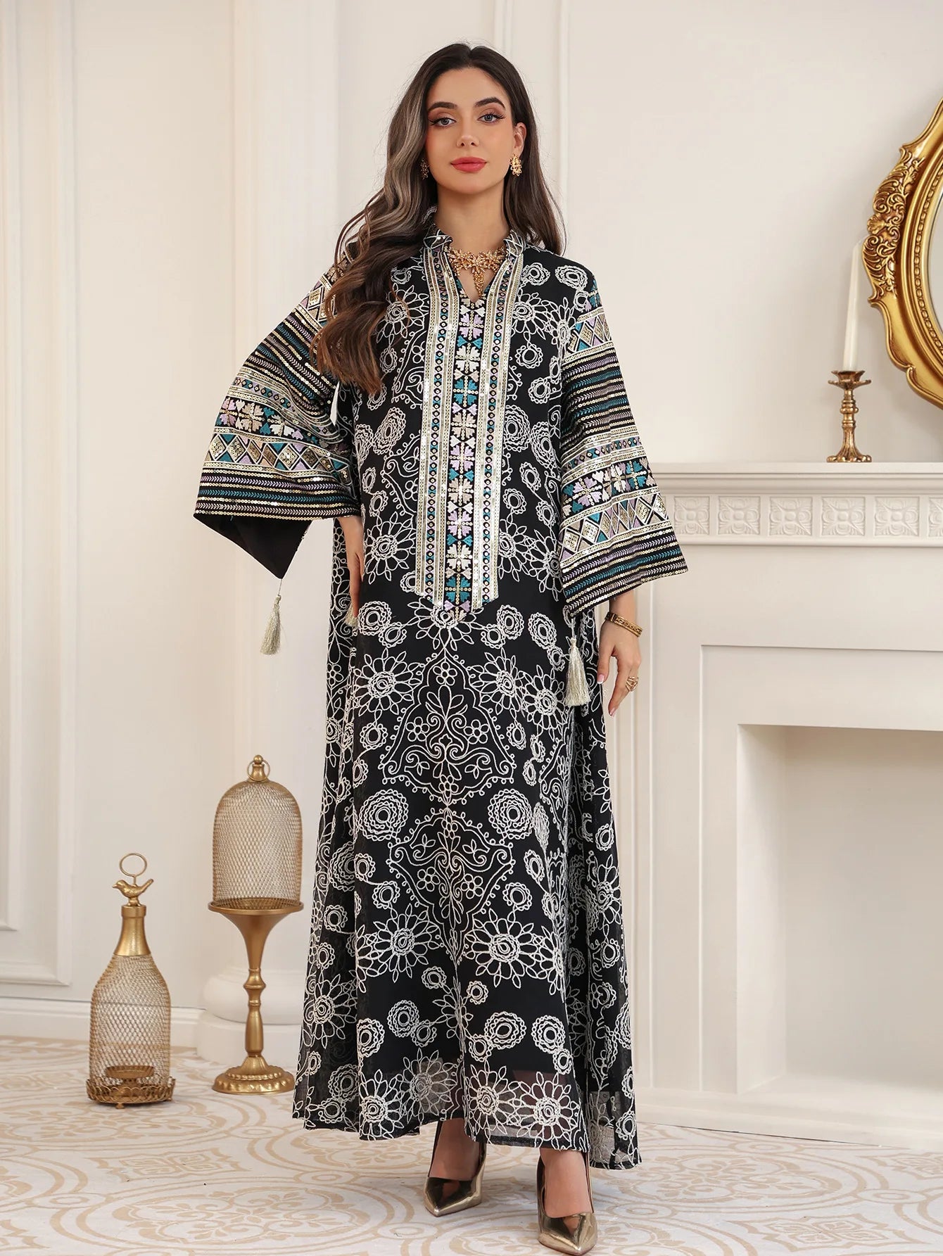Women’s Embroidered Abaya for Party | Elegant Muslim Jalabiya Morocco Kaftan