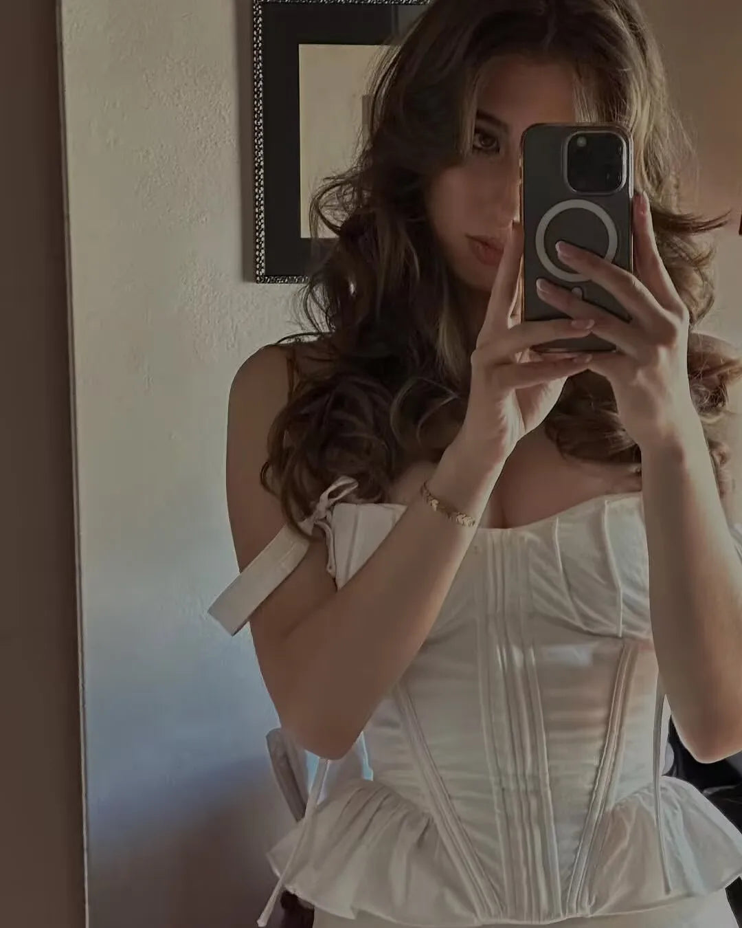 Women’s Ruffle Hem White Tank Top | Sexy Sleeveless V-Neck Crop Top