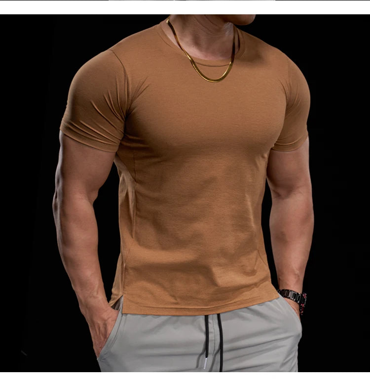 Herren hochelastisches Fitness-Trainings-T-Shirt | Atmungsaktives, eng anliegendes Sport-Laufshirt