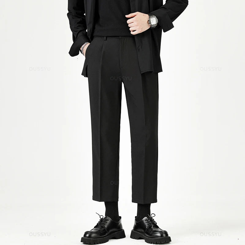 Men’s Smooth Business Suit Pants – Formal Work Trousers, Slim Fit Ankle & Full Length Slacks