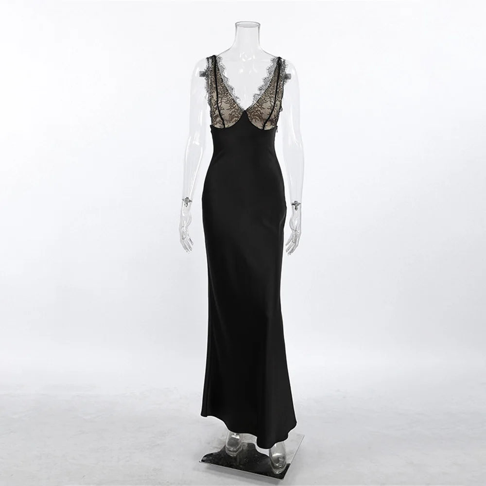 Women's High-Waist Backless Summer Party Lace Maxi Dress