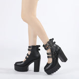 Women's Goth Platform Block Heels: Buckle Strap Mary Jane Pumps with Back Zipper